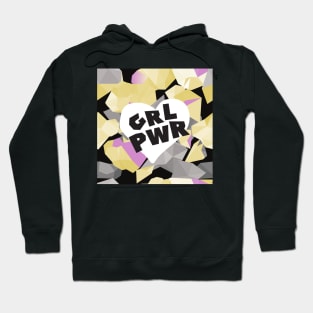 Girl Power pattern with geometric crystal elements. Polygonal violet backdrop in hipster style Hoodie